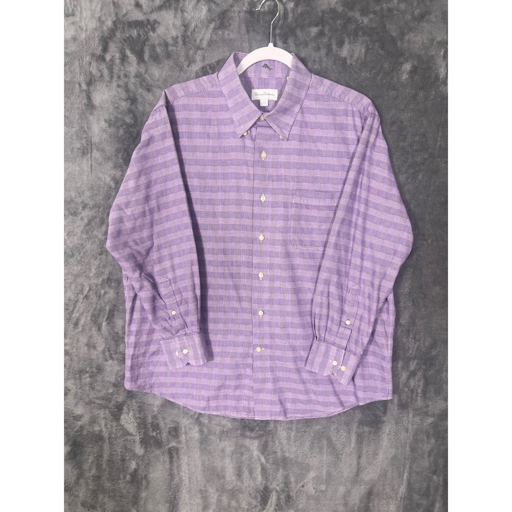 Tommy Bahama Mens Purple Glen Plaid Button Down Shirt 16.5 32-33 Long Sleeve